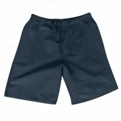 Men's Shorts Linen Shorts Summer Shorts Pocket Elastic Waist Drawstring Plain Outdoor Daily Going out Holiday Casual Black White