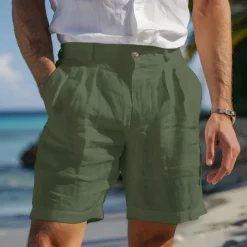 Men's Shorts Linen Shorts Dress Shorts Summer Shorts Beach Shorts Pocket Elastic Waist Straight Leg Plain Comfort Breathable Knee Length Casual Daily Holiday Fashion Streetwear Black White