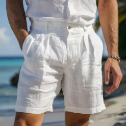 Men's Shorts Linen Shorts Dress Shorts Summer Shorts Beach Shorts Pocket Elastic Waist Straight Leg Plain Comfort Breathable Knee Length Casual Daily Holiday Fashion Streetwear Black White