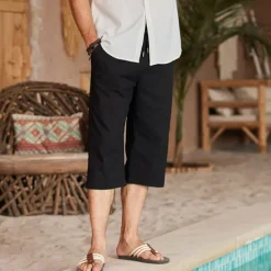 Men's Shorts Linen Shorts Summer Shorts Beach Shorts Capri Pants Pocket Drawstring Elastic Waist Plain Comfort Breathable Outdoor Daily Going out Fashion Streetwear Black White