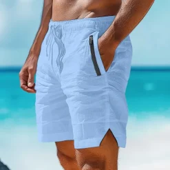 Men's Shorts Linen Shorts Summer Shorts Beach Shorts Pocket Drawstring Elastic Waist Plain Comfort Breathable Short Casual Daily Holiday Fashion Classic Style White Army Green