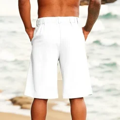 Men's Shorts Linen Shorts Summer Shorts Beach Shorts Button Up Pocket Plain Comfort Breathable Short Vacation Holiday Beach Hawaiian Boho White Sky Blue