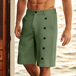 Men's Shorts Linen Shorts Summer Shorts Beach Shorts Button Up Pocket Plain Comfort Breathable Short Vacation Holiday Beach Hawaiian Boho White Sky Blue