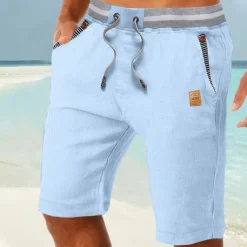 Men's Shorts Linen Shorts Summer Shorts Beach Shorts Pocket Drawstring Elastic Waist Color Block Comfort Breathable Full Length Casual Daily Holiday Vacation Fashion Dark Khaki Light Khaki