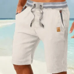 Men's Shorts Linen Shorts Summer Shorts Beach Shorts Pocket Drawstring Elastic Waist Color Block Comfort Breathable Full Length Casual Daily Holiday Vacation Fashion Dark Khaki Light Khaki