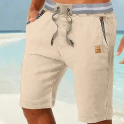 Men's Shorts Linen Shorts Summer Shorts Beach Shorts Pocket Drawstring Elastic Waist Color Block Comfort Breathable Full Length Casual Daily Holiday Vacation Fashion Dark Khaki Light Khaki