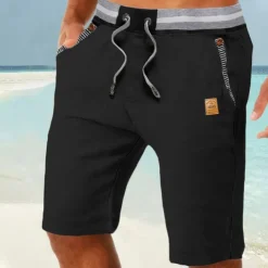 Men's Shorts Linen Shorts Summer Shorts Beach Shorts Pocket Drawstring Elastic Waist Color Block Comfort Breathable Full Length Casual Daily Holiday Vacation Fashion Dark Khaki Light Khaki