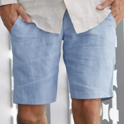 Men's Shorts Linen Shorts Summer Shorts Beach Shorts Pocket Plain Comfort Breathable Outdoor Daily Going out Fashion Streetwear Black Blue