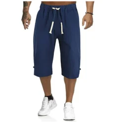 Men's Shorts Linen Shorts Summer Shorts Capri Pants Drawstring Plain Sports Short Work Daily Linen / Cotton Blend Classic Casual / Sporty Black Green Black