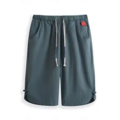 Men's Shorts Linen Shorts Summer Shorts Capri Pants Drawstring Plain Sports Short Work Daily Linen / Cotton Blend Classic Casual / Sporty Black Green Black