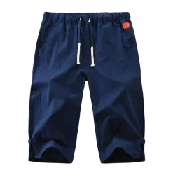 Men's Shorts Linen Shorts Summer Shorts Capri Pants Drawstring Plain Sports Short Work Daily Linen / Cotton Blend Classic Casual / Sporty Black Green Black