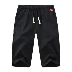 Men's Shorts Linen Shorts Summer Shorts Capri Pants Drawstring Plain Sports Short Work Daily Linen / Cotton Blend Classic Casual / Sporty Black Green Black