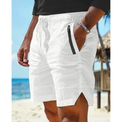 Men's Shorts Linen Shorts Summer Shorts Beach Shorts Pocket Drawstring Elastic Waist Plain Comfort Breathable Short Casual Daily Holiday Fashion Classic Style White Army Green