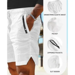 Men's Shorts Linen Shorts Summer Shorts Beach Shorts Pocket Drawstring Elastic Waist Plain Comfort Breathable Short Casual Daily Holiday Fashion Classic Style White Army Green