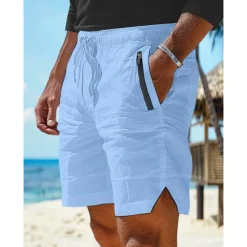 Men's Shorts Linen Shorts Summer Shorts Beach Shorts Pocket Drawstring Elastic Waist Plain Comfort Breathable Short Casual Daily Holiday Fashion Classic Style White Army Green