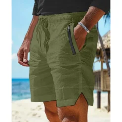 Men's Shorts Linen Shorts Summer Shorts Beach Shorts Pocket Drawstring Elastic Waist Plain Comfort Breathable Short Casual Daily Holiday Fashion Classic Style White Army Green