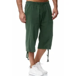 Men's Shorts Linen Shorts Summer Shorts Beach Shorts Capri Pants Drawstring Elastic Waist Front Pocket Plain Comfort Breathable Calf-Length Sports Outdoor Daily Stylish Casual / Sporty Blue Khaki