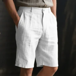 Men's Shorts Linen Shorts Summer Shorts Beach Shorts Buttons Pocket Plain Comfort Breathable Short Vacation Holiday Beach Hawaiian Boho White Khaki