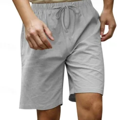 Men's Shorts Linen Shorts Summer Shorts Beach Shorts Pocket Drawstring Elastic Waist Plain Comfort Breathable Knee Length Casual Daily Holiday Fashion Classic Style Black White