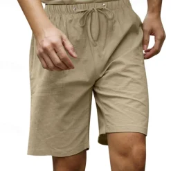 Men's Shorts Linen Shorts Summer Shorts Beach Shorts Pocket Drawstring Elastic Waist Plain Comfort Breathable Knee Length Casual Daily Holiday Fashion Classic Style Black White