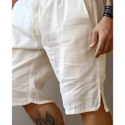 Men's Shorts Linen Shorts Summer Shorts Split Front Pocket Straight Leg Plain Comfort Breathable Knee Length Party Outdoor Casual Fashion Basic Black White