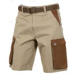 Men's Shorts Linen Shorts Summer Shorts Patchwork Pocket Color Block Comfort Breathable Short Casual Daily Holiday Fashion Designer Green Khaki