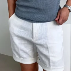 Men's Shorts Linen Shorts Dress Shorts Summer Shorts Beach Shorts Zipper Plain Comfort Breathable Short Outdoor Daily Streetwear Stylish Casual Black White Inelastic