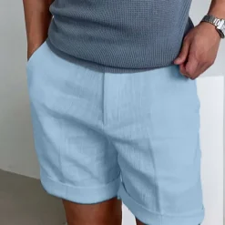 Men's Shorts Linen Shorts Dress Shorts Summer Shorts Beach Shorts Zipper Plain Comfort Breathable Short Outdoor Daily Streetwear Stylish Casual Black White Inelastic