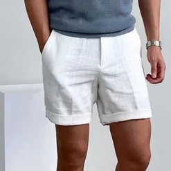 Men's Shorts Linen Shorts Dress Shorts Summer Shorts Beach Shorts Zipper Plain Comfort Breathable Short Outdoor Daily Streetwear Stylish Casual Black White Inelastic