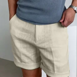 Men's Shorts Linen Shorts Dress Shorts Summer Shorts Beach Shorts Zipper Plain Comfort Breathable Short Outdoor Daily Streetwear Stylish Casual Black White Inelastic