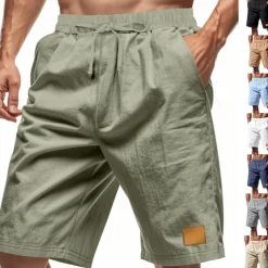 Men's Shorts Linen Shorts Summer Shorts Beach Shorts Pocket Drawstring Elastic Waist Plain Comfort Breathable Knee Length Vacation Holiday Beach Hawaiian Boho Black White