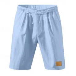 Men's Shorts Linen Shorts Summer Shorts Beach Shorts Pocket Drawstring Elastic Waist Plain Comfort Breathable Knee Length Vacation Holiday Beach Hawaiian Boho Black White