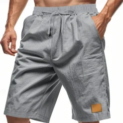 Men's Shorts Linen Shorts Summer Shorts Beach Shorts Pocket Drawstring Elastic Waist Plain Comfort Breathable Knee Length Vacation Holiday Beach Hawaiian Boho Black White