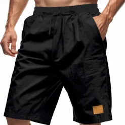 Men's Shorts Linen Shorts Summer Shorts Beach Shorts Pocket Drawstring Elastic Waist Plain Comfort Breathable Knee Length Vacation Holiday Beach Hawaiian Boho Black White
