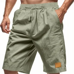 Men's Shorts Linen Shorts Summer Shorts Beach Shorts Pocket Drawstring Elastic Waist Plain Comfort Breathable Knee Length Vacation Holiday Beach Hawaiian Boho Black White