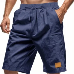 Men's Shorts Linen Shorts Summer Shorts Beach Shorts Pocket Drawstring Elastic Waist Plain Comfort Breathable Knee Length Vacation Holiday Beach Hawaiian Boho Black White