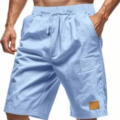 Men's Shorts Linen Shorts Summer Shorts Beach Shorts Pocket Drawstring Elastic Waist Plain Comfort Breathable Knee Length Vacation Holiday Beach Hawaiian Boho Black White