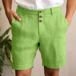 Men's Shorts Linen Shorts Summer Shorts Beach Shorts Buttons Pocket Straight Leg Plain Comfort Breathable Short Casual Daily Holiday Fashion Designer Black White