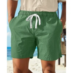 Men's Shorts Linen Shorts Summer Shorts Drawstring Elastic Waist Straight Leg Plain Comfort Breathable Above Knee Casual Daily Holiday Fashion Classic Style Black White
