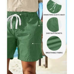 Men's Shorts Linen Shorts Summer Shorts Drawstring Elastic Waist Straight Leg Plain Comfort Breathable Above Knee Casual Daily Holiday Fashion Classic Style Black White