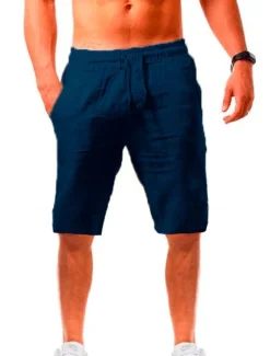 Men's Shorts Linen Shorts Drawstring Plain Daily Streetwear Basic Light Khaki. Black