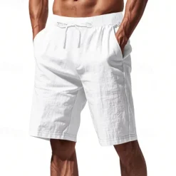 Men's Shorts Linen Shorts Summer Shorts Beach Shorts Pocket Drawstring Elastic Waist Plain Comfort Breathable Short Vacation Holiday Beach Hawaiian Boho Black White