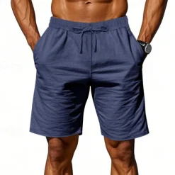 Men's Shorts Linen Shorts Summer Shorts Beach Shorts Pocket Drawstring Elastic Waist Plain Comfort Breathable Short Vacation Holiday Beach Hawaiian Boho Black White