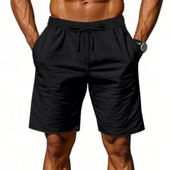 Men's Shorts Linen Shorts Summer Shorts Beach Shorts Pocket Drawstring Elastic Waist Plain Comfort Breathable Short Vacation Holiday Beach Hawaiian Boho Black White