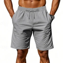 Men's Shorts Linen Shorts Summer Shorts Beach Shorts Pocket Drawstring Elastic Waist Plain Comfort Breathable Short Vacation Holiday Beach Hawaiian Boho Black White