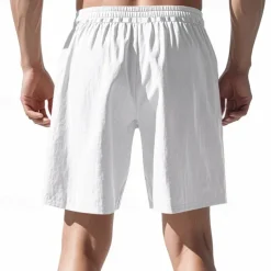 Men's Shorts Linen Shorts Summer Shorts Beach Shorts Pocket Drawstring Elastic Waist Plain Comfort Breathable Short Vacation Holiday Beach Hawaiian Boho Black White
