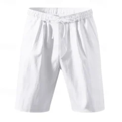Men's Shorts Linen Shorts Summer Shorts Beach Shorts Pocket Drawstring Elastic Waist Plain Comfort Breathable Short Vacation Holiday Beach Hawaiian Boho Black White