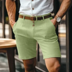 Men's Shorts Linen Shorts Buttons Pocket Straight Leg Plain Comfort Breathable Short Business Business Black White