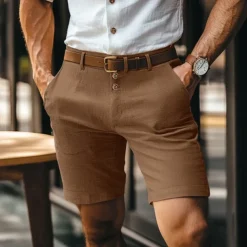 Men's Shorts Linen Shorts Buttons Pocket Straight Leg Plain Comfort Breathable Short Business Business Black White