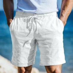Men's Shorts Linen Shorts Summer Shorts Pocket Drawstring Elastic Waist Plain Comfort Breathable Short Casual Daily Holiday Fashion Classic Style Light Khaki Black